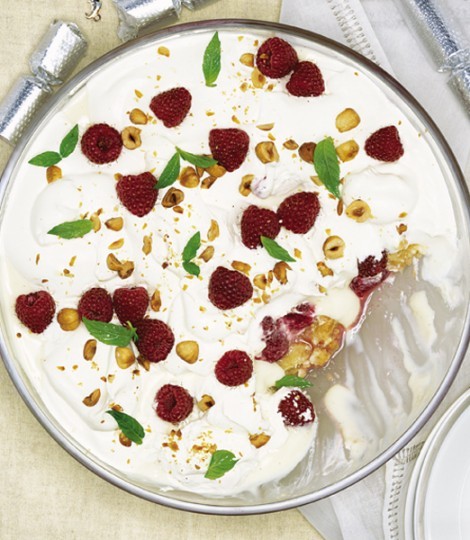 Raspberry, sherry and nut trifle