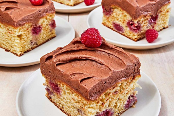 Raspberry snack cake with salted milk chocolate frosting