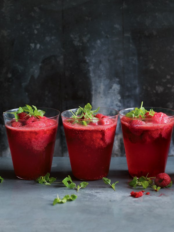 Raspberry sorbet Champagne spritzers
