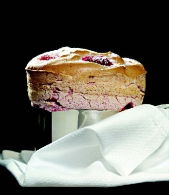 Raspberry soufflés with raspberry sauce