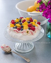 Raspberry swirl Pavlova with summer fruits
