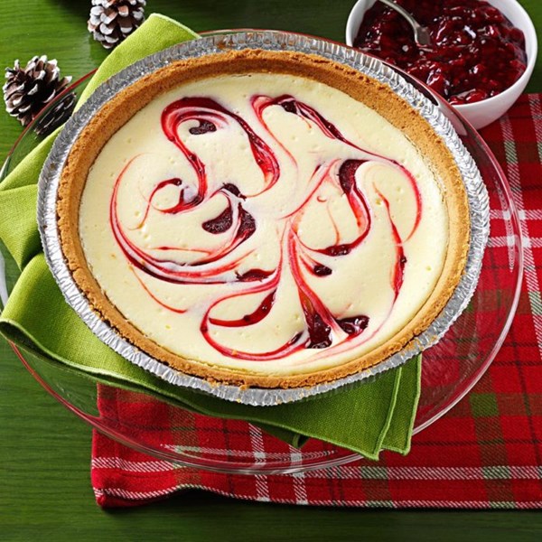 Raspberry swirled cheesecake pie