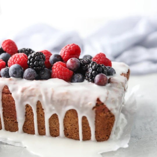 Raspberry-swirled purple barley pound cake 