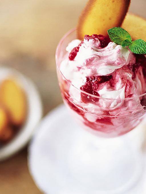 Raspberry syllabub with langues de chat