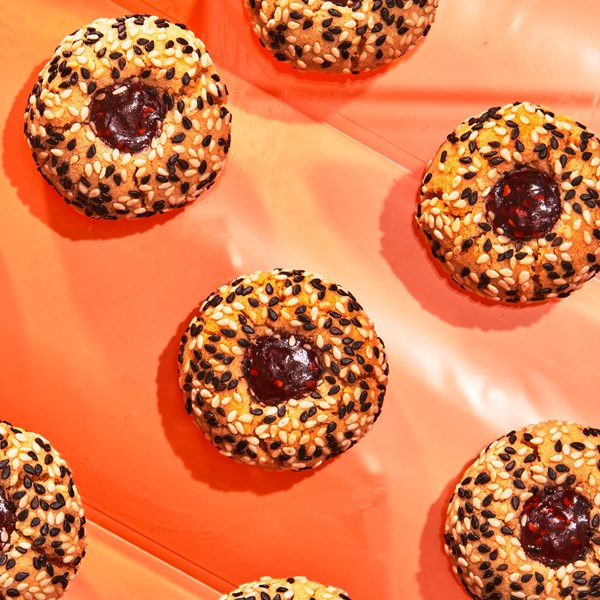 Raspberry-tahini thumbprint cookies