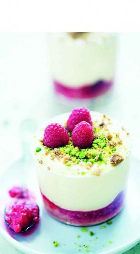 Raspberry tiramisu in a glass