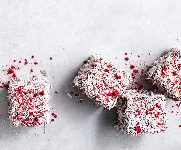 Raspberry, vanilla and chocolate lamingtons
