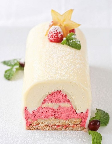 Raspberry vanilla Meyer lemon Yule log