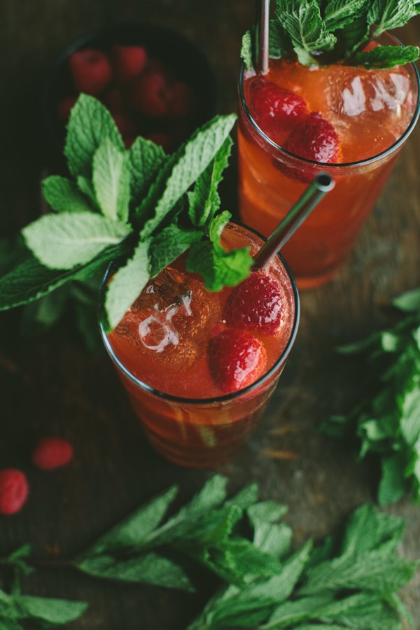 Raspberry vermouth cobbler cocktail