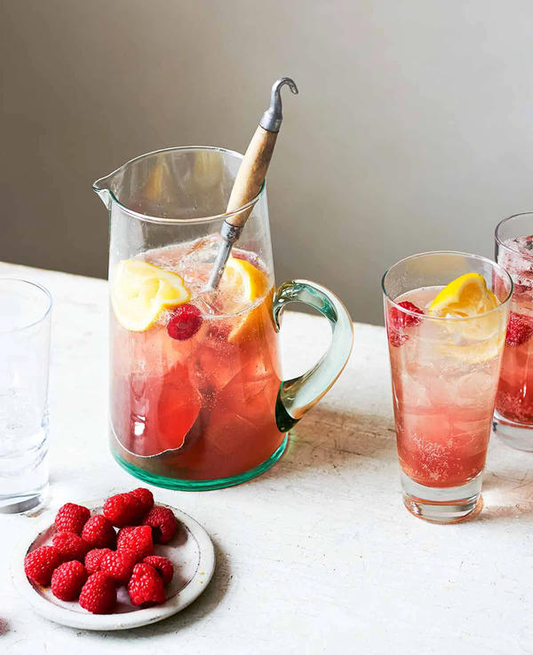 Raspberry vodka and lime soda