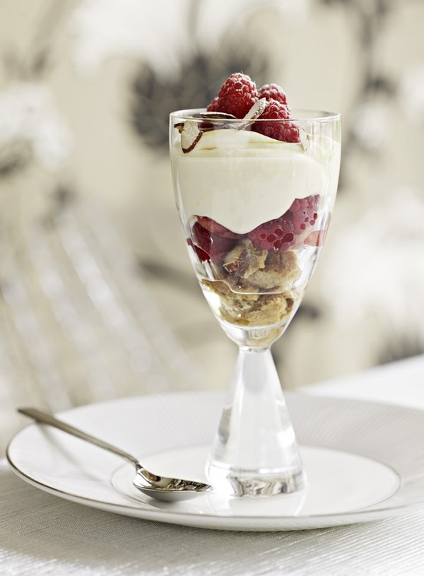 Raspberry, white nectarine, lemon curd and limoncello parfaits