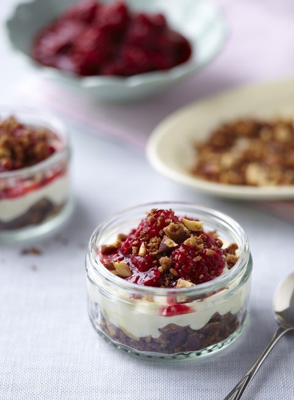 Raspberry yoghurt parfaits with passionfruit curd