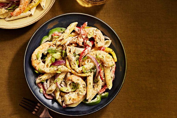 Rasta pasta with shrimp
