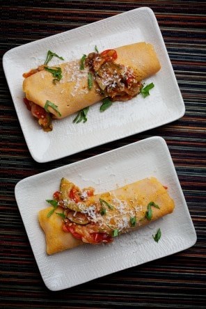 Ratatouille in tomato crepes