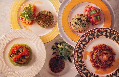Ratatouille tart with crispy aubergine and tomato dressing