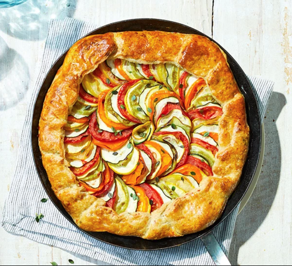 Ratatouille tart with flaky cheddar & thyme pastry
