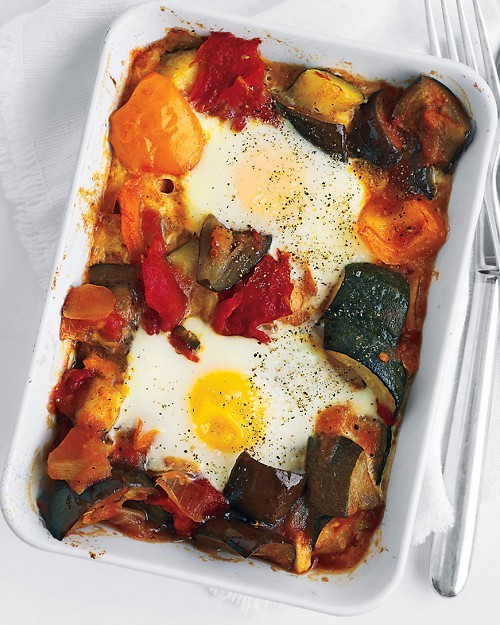 Ratatouille with baked eggs