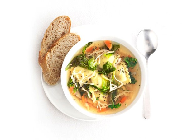 Ravioli and vegetable soup