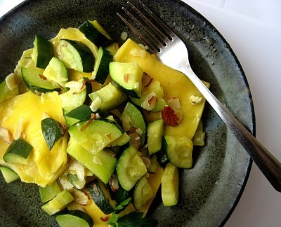 Ravioli with brown butter, almonds, and zucchini 
