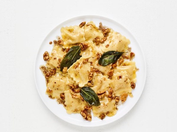Ravioli with brown butter, walnuts and sage 