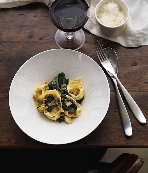 Ravioli with cime di rapa and walnut sauce (Pansotti con cime di rapa e salsa di noce) [James Hird & Todd Garratt]