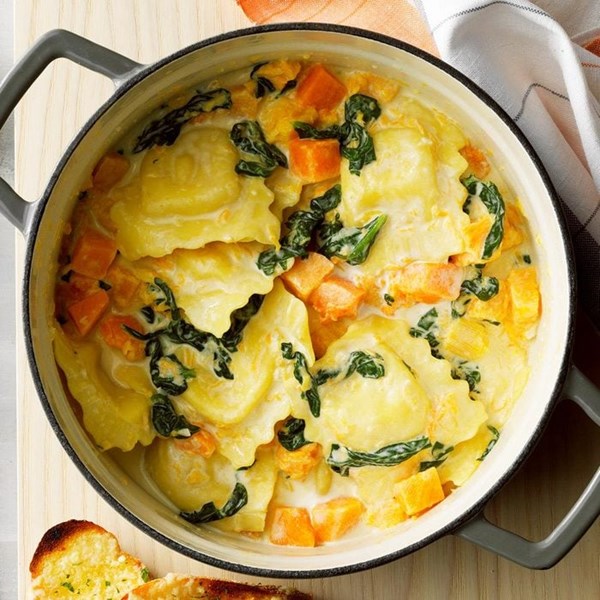 Ravioli with creamy squash sauce