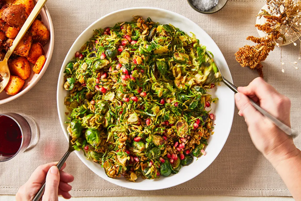 Raw & caramelized Brussels sprouts with salty-sweet pepitas