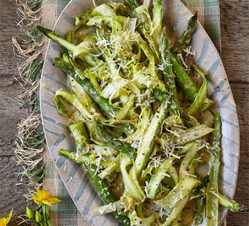 Raw & cooked asparagus with lemon & Parmesan butter