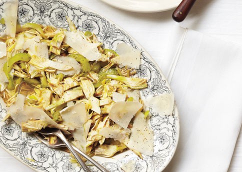 Raw artichoke, celery, and Parmesan salad
