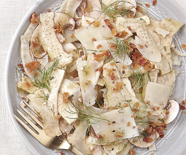 Raw artichoke, portobello, and fennel salad