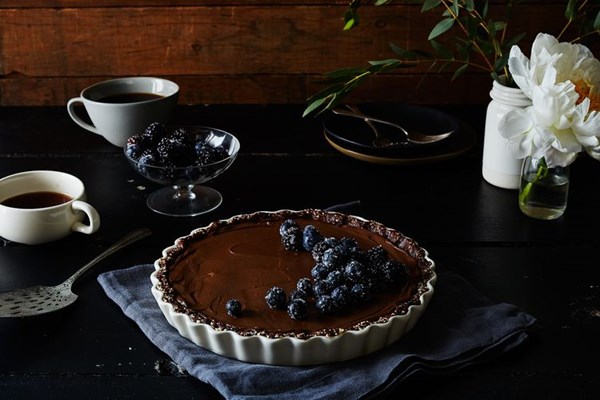Raw avocado chocolate tart