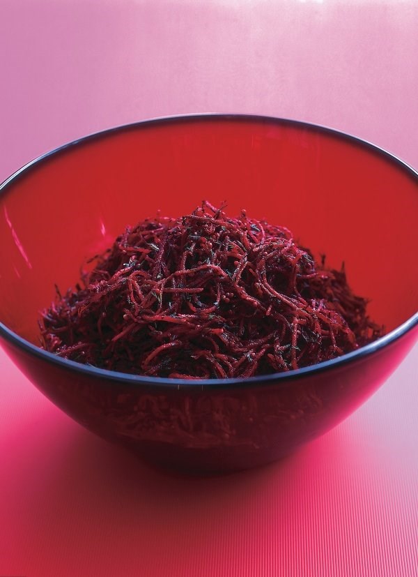 Raw beetroot, dill and mustard seed salad