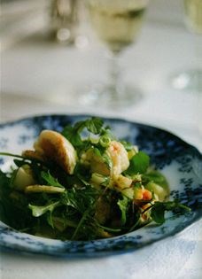 Raw cauliflower salad with coddled eggs & watercress