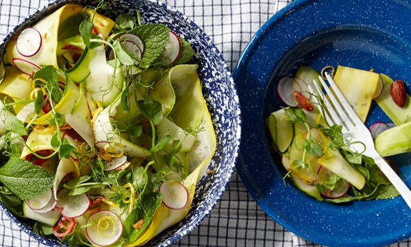 Raw courgette, almond, chilli and mint salad