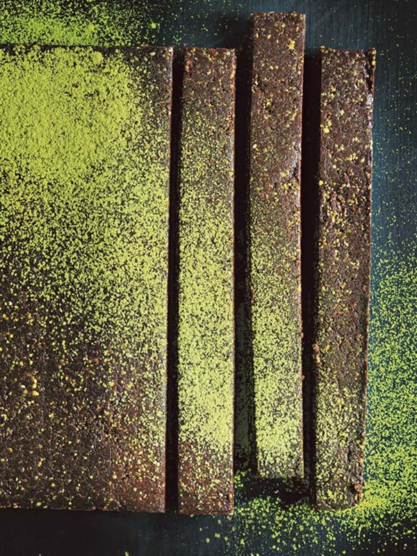 Raw date cacao and matcha chocolate bars