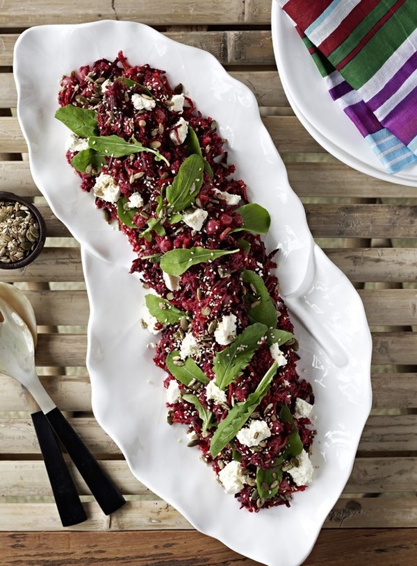 Raw energy salad with pomegranate dressing