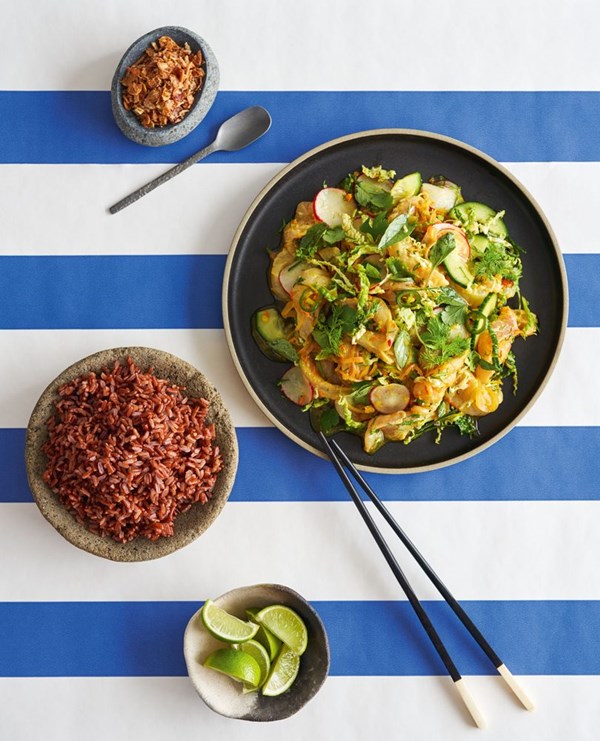 Raw fish with turmeric, lime, ginger & herbs