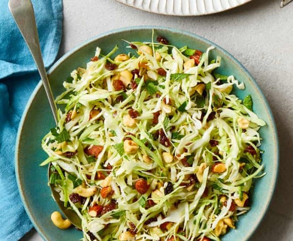 Raw hispi, fruit and nut salad