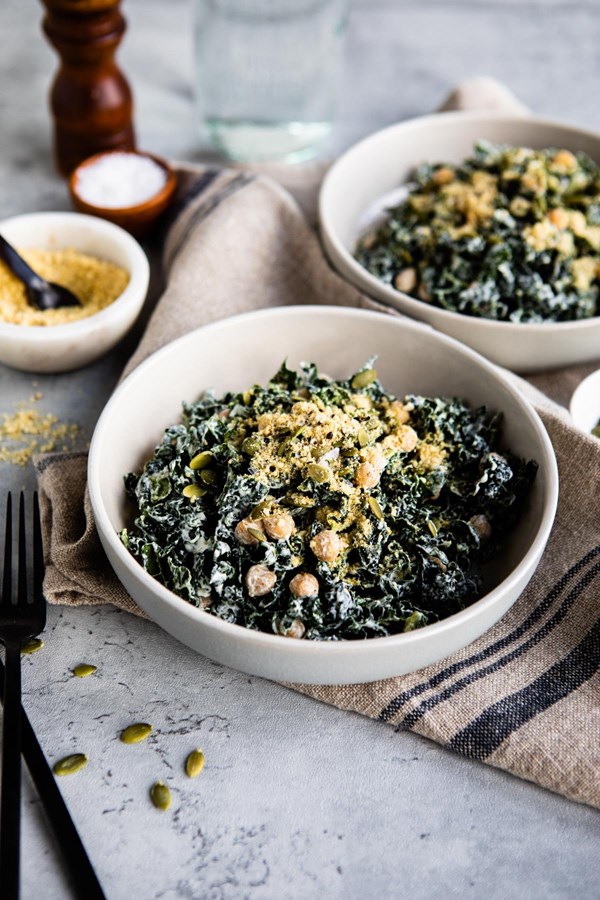 Raw-ish kale Caesar salad
