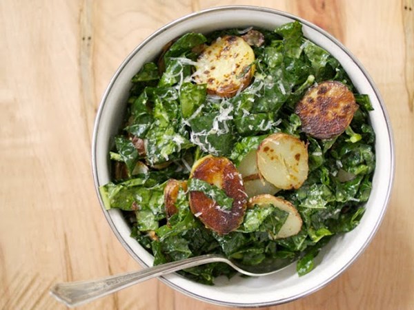 Raw kale Caesar salad
