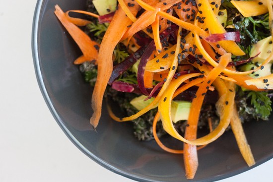 Raw kale salad with creamy tahini dressing