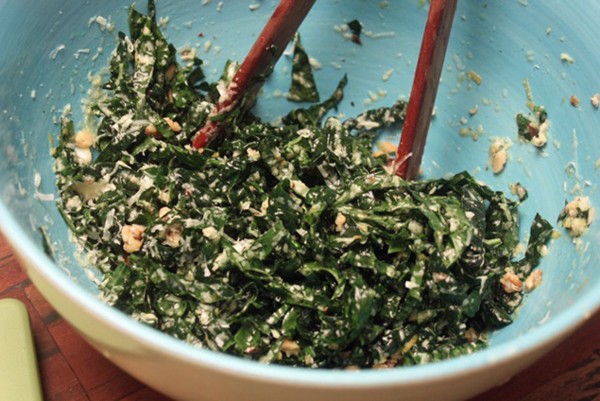Raw kale salad with walnuts, pecorino and lemon