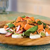 Raw spring vegetable salad with goat cheese