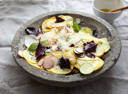Raw squash salad with radishes, Manchego, and lemon vinaigrette 