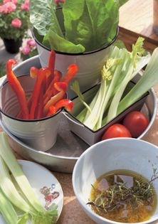 Raw vegetables with sauce for dunking