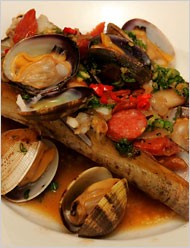 Razor clams with kielbasa