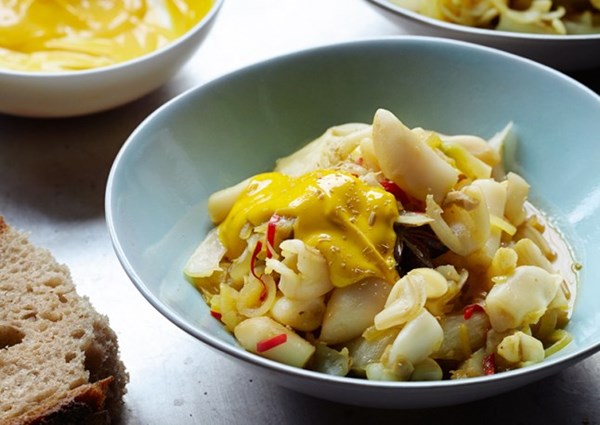 Razor clams with saffron mayonnaise
