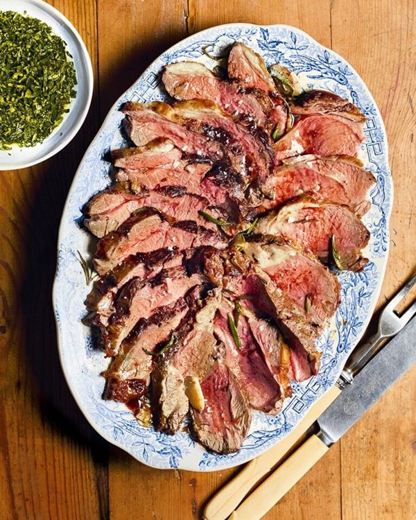 Really garlicky lemon and rosemary lamb leg with mint sauce
