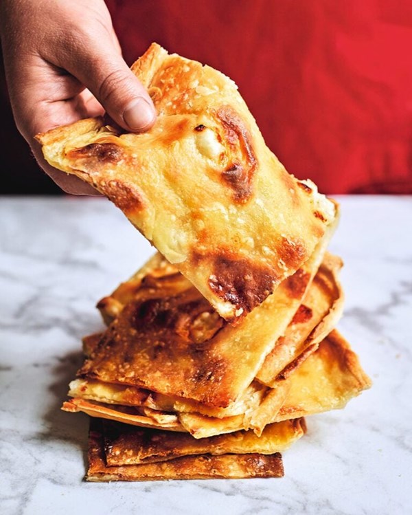 Recco-style cheesy flatbread (Focaccia di Recco)