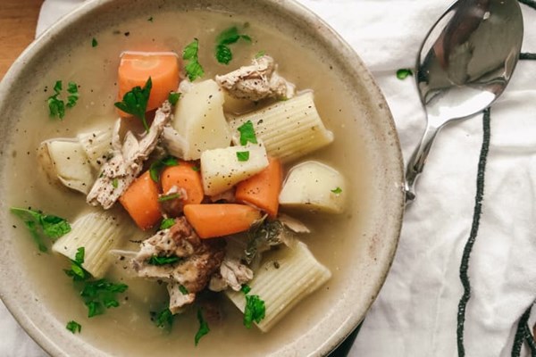Recycled rotisserie chicken noodle soup